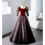 Élégant Bordeaux Paillettes Robe De Bal 2023 Princesse Encolure Carrée 1/2 Manches Noeud Dos Nu Longue Promo Robe De Ceremonie
