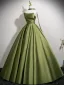 Fashion Sage Green Satin Prom Dresses 2025 Ball Gown Strapless Sleeveless Backless Floor-Length / Long Formal Dresses