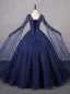 Vintage / Retro Navy Blue Beading Sequins Prom Dresses 2023 Ball Gown V-Neck Sleeveless Backless Floor-Length / Long Formal Dresses