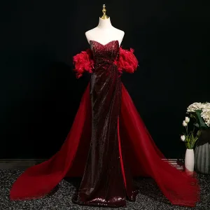 Seksowne Bling Bling Burgund Cekiny Sukienki Wieczorowe 2025 Syrena Rozkloszowane Bez Ramiączek Bez Rękawów Bez Pleców Długie Wieczorowe Sukienki Wizytowe