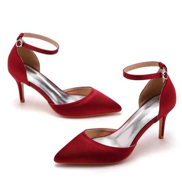 Modest / Simple Black Street Wear Womens Sandals 2023 Ankle Strap 7 cm Stiletto Heels Pointed Toe Sandals High Heels