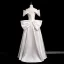 Modest / Simple Elegant Ivory Beading Lace Flower Satin Wedding Dresses 2025 Ball Gown Off-The-Shoulder Sleeveless Backless Bow Floor-Length / Long Wedding