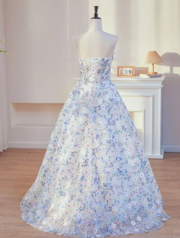 Blomsterfe Himmelen Blå Beading Paljetter Appliques Ballkjoler 2026 Ballkjole Strapless Uten Ermer Ryggløse