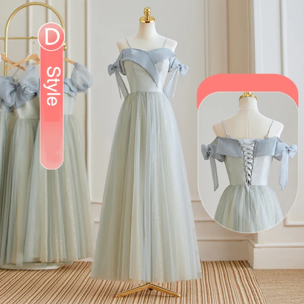 Modest / Simple Grey Bridesmaid Dresses 2023 A-Line / Princess Spaghetti Straps Bow Short Sleeve Backless Floor-Length / Long Bridesmaid Dresses
