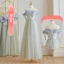 Modest / Simple Grey Bridesmaid Dresses 2023 A-Line / Princess Spaghetti Straps Bow Short Sleeve Backless Floor-Length / Long Bridesmaid Dresses