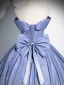Chic / Beautiful Glitter Sky Blue Prom Dresses 2024 Ball Gown Strapless Sleeveless Backless Bow Floor-Length / Long Prom Formal Dresses