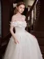 Leichtes Weiß Perle Schmetterling Brautkleider / Hochzeitskleider 2025 A Linie Off Shoulder Kurze Ärmel Rückenfreies Lange
