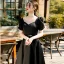 Élégant Noire Robe De Bal 2022 Princesse Encolure Carrée Noeud Gonflée Manches Courtes Dos Nu Longue Promo Robe De Ceremonie