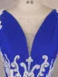 Vintage / Retro Royal Blue Beading Pearl Rhinestone Prom Dresses 2025 Ball Gown V-Neck Sleeveless Backless Floor-Length / Long Formal Dresses