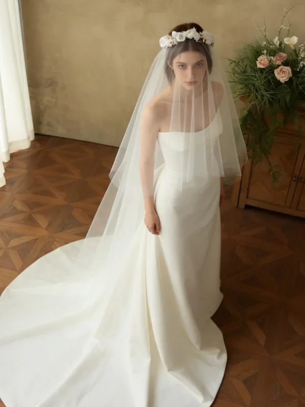 Fantaisiste Blanche Appliques Tulle Voile De Mariée 2026