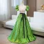 Elegant Green Sequins Prom Dresses 2024 Ball Gown V-Neck Puffy Short Sleeve Backless Bow Sash Floor-Length / Long Prom Formal Dresses