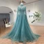 High End Elegante Lindgrün Handgefertigt Perlenstickerei Pailletten Ballkleider 2024 A Linie Stehkragen Lange Ärmel Sweep / Pinsel Zug Ball Festliche Kleider