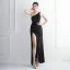 Sexy Schwarz Pailletten Gespaltete Front Abendkleider Meerjungfrau 2024 One-Shoulder Ärmellos Rückenfreies Lange Abend Festliche Kleider