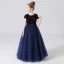 Chic / Beautiful Grey Sequins Birthday Flower Girl Dresses 2024 A-Line / Princess Scoop Neck Short Sleeve Bow Sash Floor-Length / Long