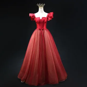 Chic Belle Bordeaux Points Noeud Ceinture Robe De Bal 2025 Princesse Encolure Carrée Manches Courtes Dos Nu Longue Promo Robe De Ceremonie