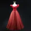 Chic / Beautiful Burgundy Dot Bow Sash Prom Dresses 2025 A-Line / Princess Square Neckline Short Sleeve Backless Floor-Length / Long Prom Formal Dresses