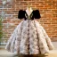 Fashion Black Appliques Birthday Flower Girl Dresses 2024 Ball Gown Scoop Neck Puffy Short Sleeve Floor-Length / Long