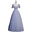 Chic / Beautiful Lavender Beading Sequins Prom Dresses 2023 A-Line / Princess Square Neckline Short Sleeve Bow Backless Floor-Length / Long Prom Formal Dresses