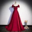 Elegant Burgundy Satin Prom Dresses A-Line / Princess 2023 Strapless Short Sleeve Backless Floor-Length / Long Prom Formal Dresses