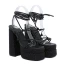 Römisch Schwarz Abend Sandalen Damen 2023 Knöchelriemen 14 cm Thick Heels Wasserdichte Peeptoes Sandaletten Hochhackige