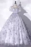 Elegant Grey Butterfly Prom Dresses 2022 Ball Gown Scoop Neck Puffy Short Sleeve Floor-Length / Long Prom Formal Dresses
