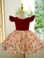 Chic / Beautiful Burgundy Pearl Sequins Short Flower Girl Dresses 2023 Ball Gown Birthday Scoop Neck Sleeveless Backless