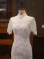 Chinese style White Beading Sequins Evening Party Cheongsam 2026 Trumpet / Mermaid High Neck Short Sleeve Knee-Length