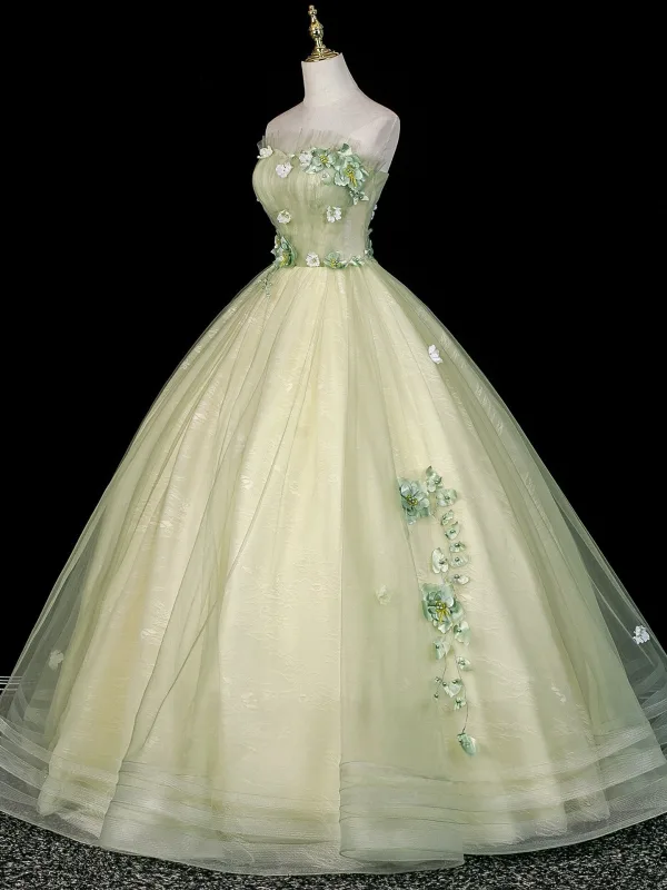 Blumenfee Salbeigrün Perle Applikationen Ballkleider 2026 Ballkleid Bandeau Ärmellos Rückenfreies Lange Festliche Kleider