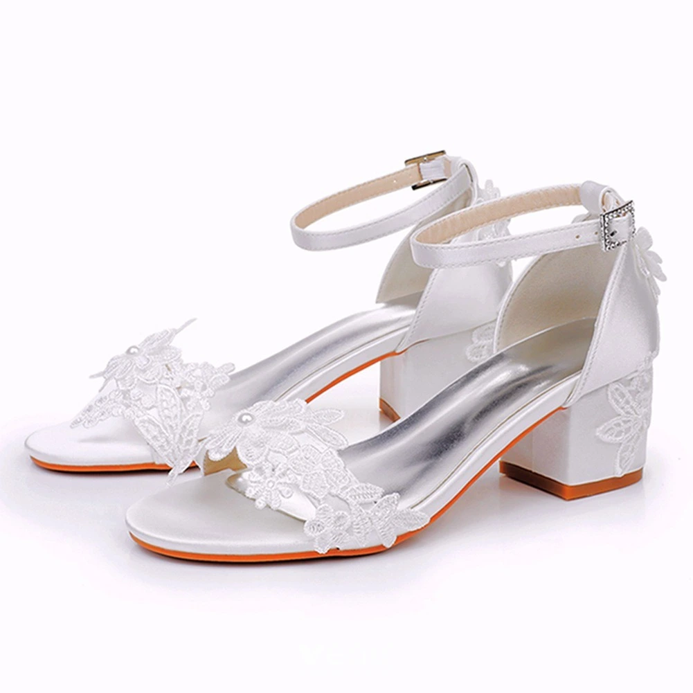 Elegant and simple lace flower wedding shoes white 5cm high-heeled bridal shoes for wedding photos, adult ceremony shoes wedding shoes