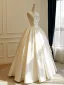 Luxe Ivoire Fait main Faux Diamant Satin Robe De Mariée 2026 Robe Boule Bustier Sans Manches Dos Nu Longue
