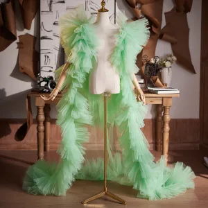 Fashion Sage Green Puffy Short Sleeve Pleated Prom Shawl 2025