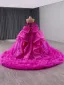 High-end Fuchsia Beading Sequins Cascading Ruffles Prom Dresses 2025 Ball Gown Off-The-Shoulder Sleeveless Backless Bow Chapel Train Prom Formal Dresses