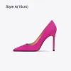 Fashion Fuchsia Suede Prom Pumps 2023 Leather 10 cm Stiletto Heels Pointed Toe Pumps High Heels