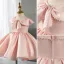 Lovely Blushing Pink Pearl Birthday Short Flower Girl Dresses 2022 Ball Gown Scoop Neck Bow Short Sleeve Flower Girl Dresses
