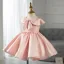 Lovely Blushing Pink Pearl Birthday Short Flower Girl Dresses 2022 Ball Gown Scoop Neck Bow Short Sleeve Flower Girl Dresses