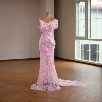Unusual High End Blushing Pink Beading Rhinestone Sequins Prom Dresses 2026 Trumpet Mermaid Strapless Sleeveless Backless Sweep Train Formal Dresses