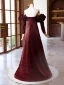 Vintage / Retro Burgundy Ruffle Prom Dresses 2024 A-Line / Princess Off-The-Shoulder Long Sleeve Backless Floor-Length / Long Prom Formal Dresses