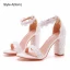 Schöne Weiß Perle Spitze Blumen Sandalen Damen 2023 Knöchelriemen 9 cm Thick Heels Peeptoes Hochzeit Sandaletten Hochhackige