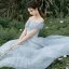 Modest / Simple Sky Blue Glitter Prom Dresses 2022 A-Line / Princess Off-The-Shoulder Short Sleeve Backless Floor-Length / Long Prom Formal Dresses