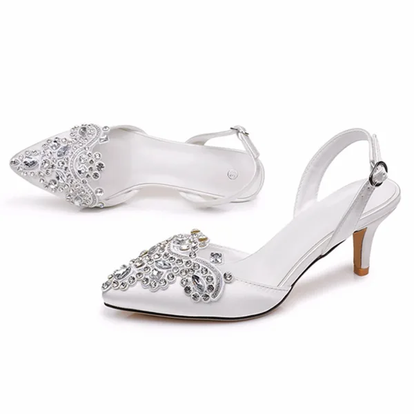 Élégant Simple Blanche Faux Diamant Chaussure De Mariée 2026 6 cm Talons Aiguilles À Bout Pointu Mariage Talons Hauts