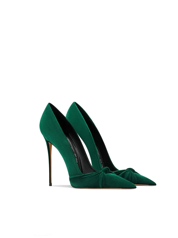 Vintage / Retro Dark Green Prom Bow Pumps 2024 Leather 10 cm Stiletto Heels Pointed Toe Pumps High Heels