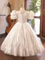Vintage / Originale Ivoire Anniversaire Robe Ceremonie Fille 2024 Robe Boule V-Cou Gonflée Manches Courtes Longue