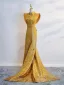 Chinese style Yellow Evening Party Floor-Length / Long Cheongsam 2025 Trumpet / Mermaid High Neck Sleeveless