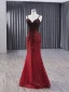 High-end Burgundy Gradient-Color Handmade  Beading Pearl Sequins Prom Dresses 2024 Trumpet / Mermaid Spaghetti Straps Sleeveless Backless Sweep Train Prom Formal Dresses