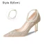 Charmant Champagne Paillettes Chaussure De Mariée 2022 Perle Bride Cheville 8 cm Talons Aiguilles À Bout Pointu Mariage Escarpins Talons Hauts