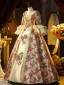 Medieval Vintage / Retro Red Glitter Printing Pearl Bow Cosplay Lolita Prom Dresses 2024 Ball Gown Square Neckline Bell sleeves Backless