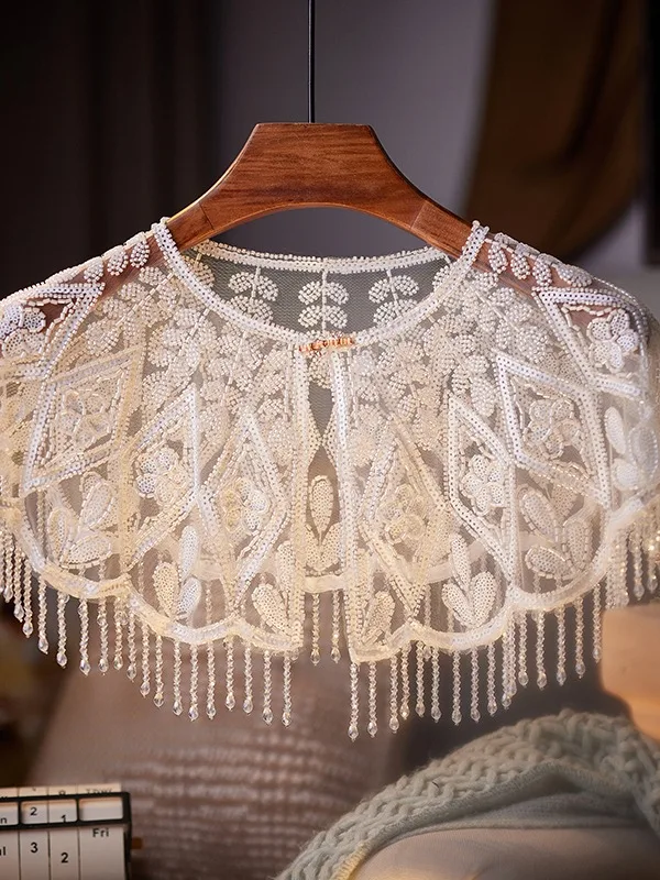 Snygga / Fina Vita Handgjort Beading Broderade sjal 2025