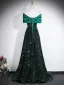 Sparkly Black Gold Sequins Evening Dresses 2026 A-Line / Princess Off-The-Shoulder Short Sleeve Backless