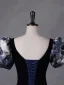 Vintage / Retro Navy Blue Floral Rhinestone Prom Dresses 2023 Ball Gown Square Neckline Short Sleeve Backless Floor-Length / Long Prom Formal Dresses