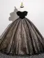 Classy Black Glitter Prom Dresses 2025 Ball Gown Off-The-Shoulder Sleeveless Backless Floor-Length / Long Prom Formal Dresses